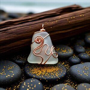 Super Nice! Eclectic Tumbled Glass Pendant! Wire Wrapped w. Copper - Boho Chic